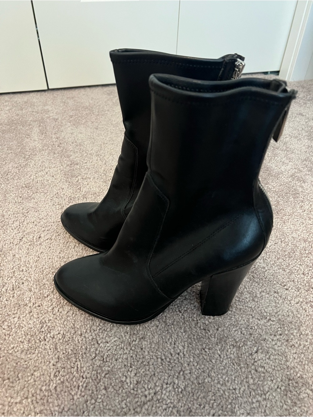 Aldo Black Leather Block-Heel Ankle Boots